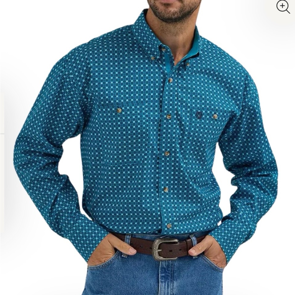 Wrangler Men's Teal Polka Dot Button Down Shirt Size M